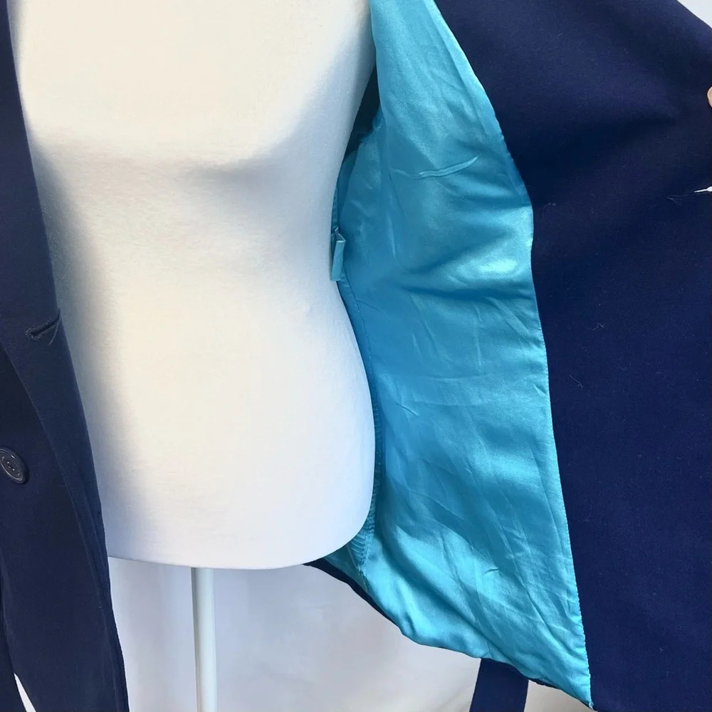 JOUJOU Double Breasted Navy Blue Belted Wool Trench Coat with Lining Size Large - Picture 8 of 16